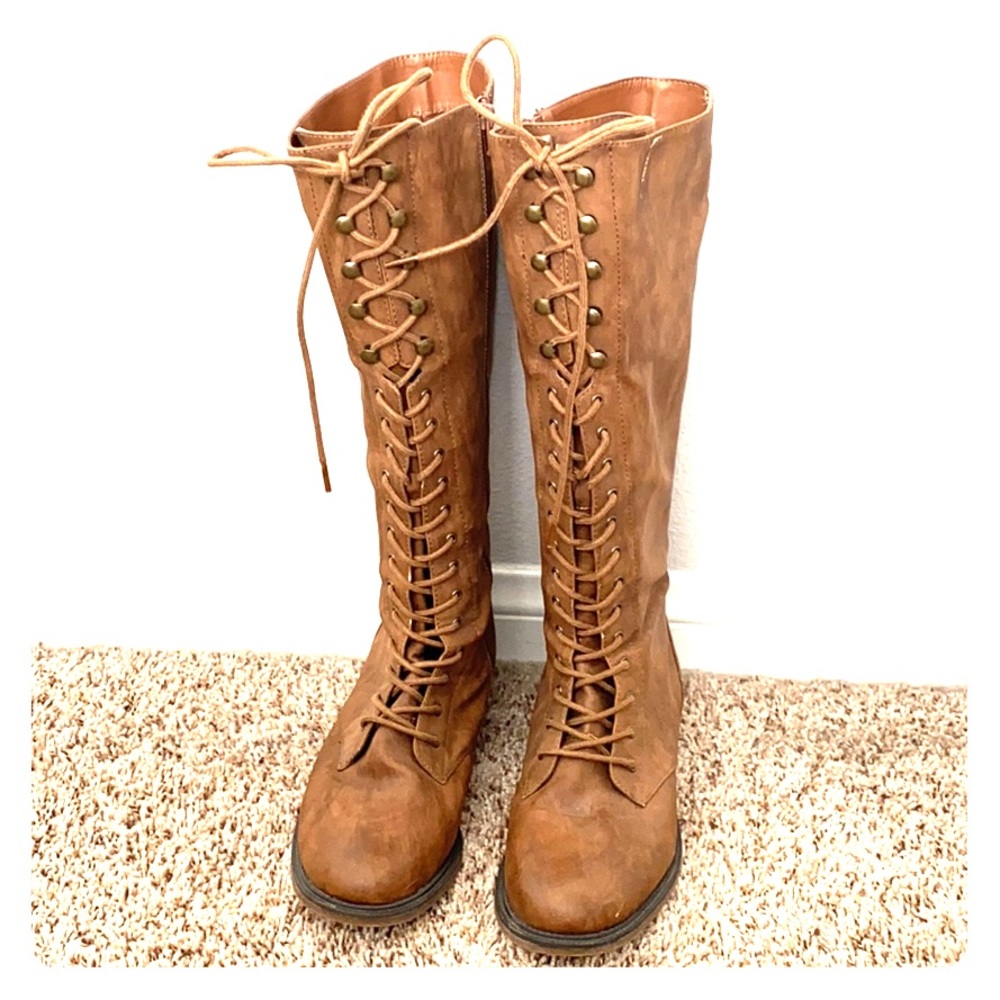 Size 11; Lace up boots with side zipper
